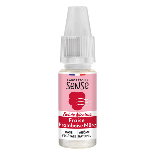 E-liquide Fraise Framboise Mûre Laboratoire Sense aux sels de nicotine, flacon de 10 mL