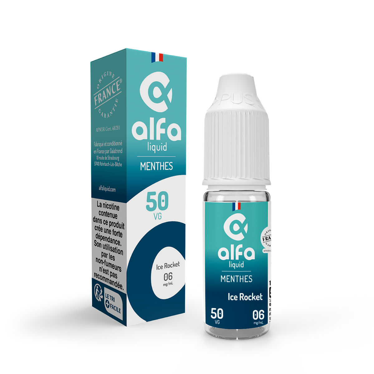 E-liquide Ice Rocket Alfaliquid, flacon de 10 mL, version PG/VG 50/50