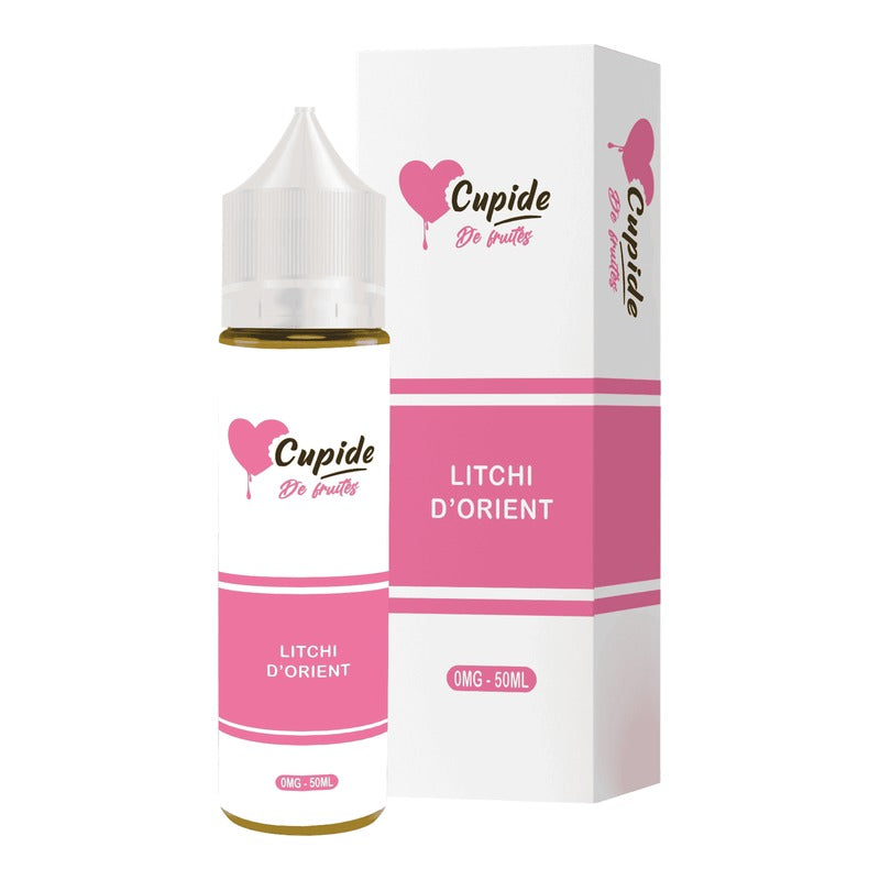 E-liquide Litchi d'Orient FUEL Cupide, flacon de 50 mL et sa boîte