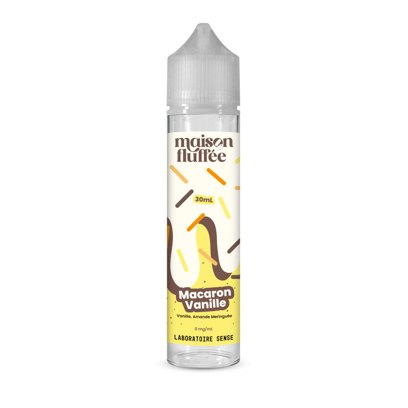 E-liquide Macaron Vanille Laboratoire Sense Maison Fluffée, flacon de 30 mL