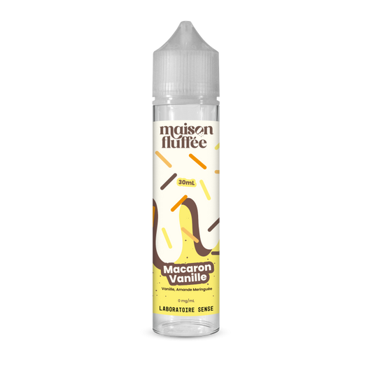 E-liquide Macaron Vanille Laboratoire Sense Maison Fluffée, flacon de 30 mL