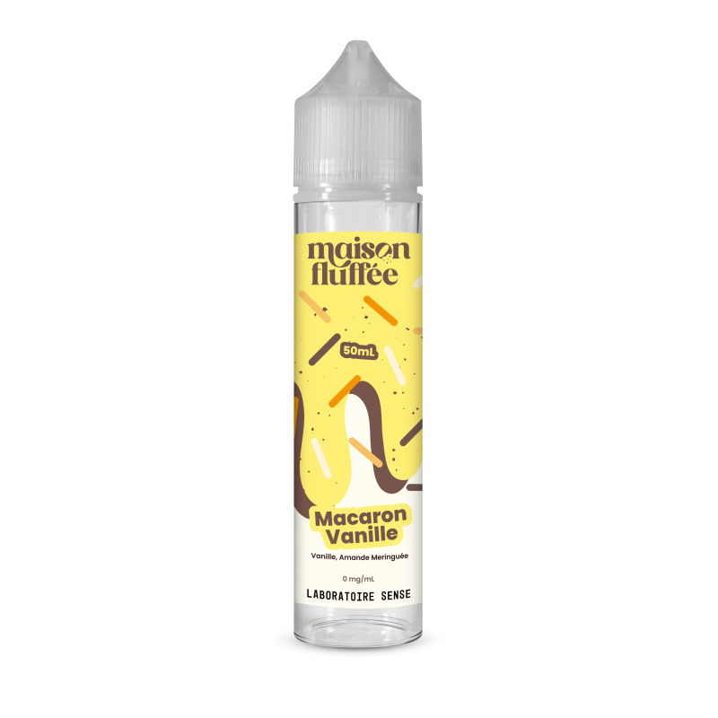 E-liquide Macaron Vanille Laboratoire Sense Maison Fluffée, flacon de 50 mL