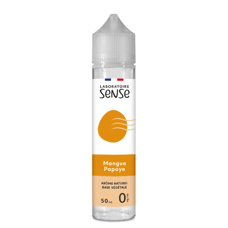 E-liquide Mangue Papaye Laboratoire Sense, flacon de 50 mL