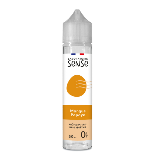 E-liquide Mangue Papaye Laboratoire Sense, flacon de 50 mL