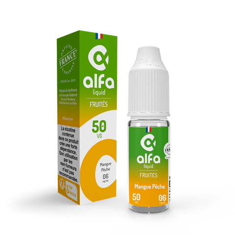 E-liquide Mangue Pêche Alfaliquid, flacon de 10 mL