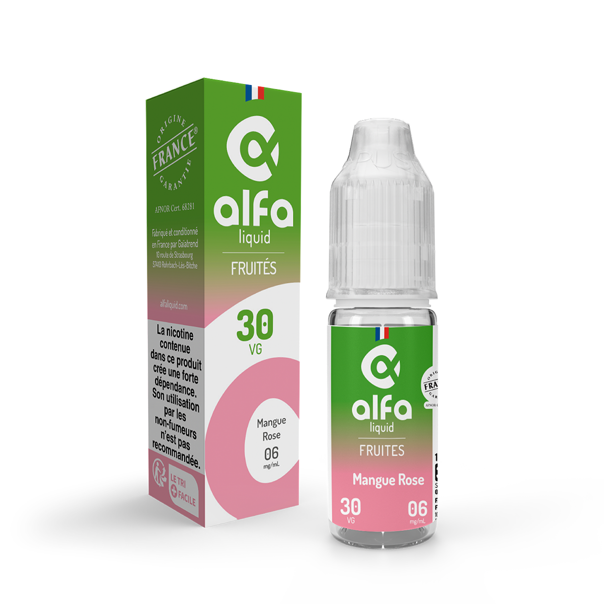E-liquide Mangue Rose Alfaliquid, flacon de 10 mL