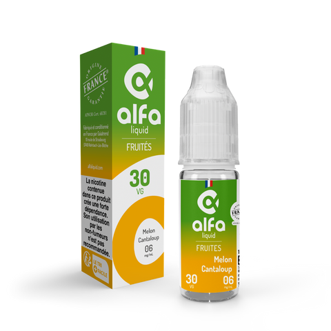 E-liquide Melon Cantaloup Alfaliquid, flacon de 10 mL, version PG/VG 70/30