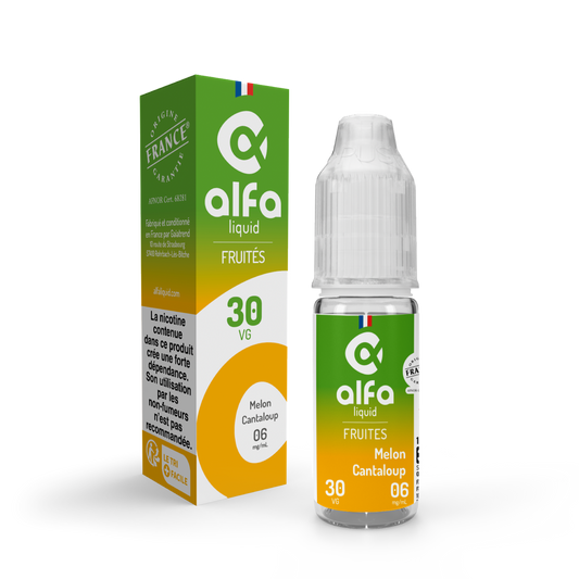 E-liquide Melon Cantaloup Alfaliquid, flacon de 10 mL, version PG/VG 70/30