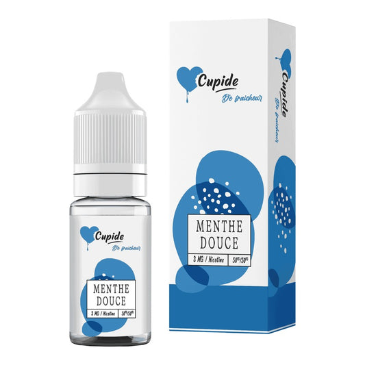 E-liquide Menthe Douce FUEL Cupide, flacon de 10 mL et sa boîte
