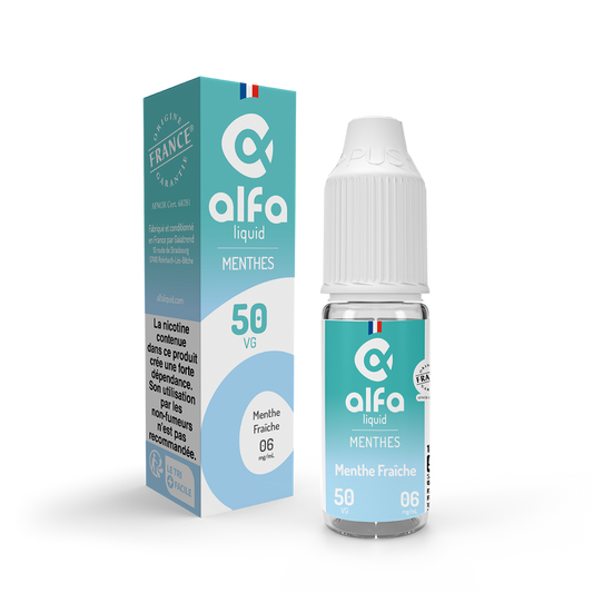 E-liquide Menthe Fraîche Alfaliquid, flacon de 10 mL, version PG/VG 50/50