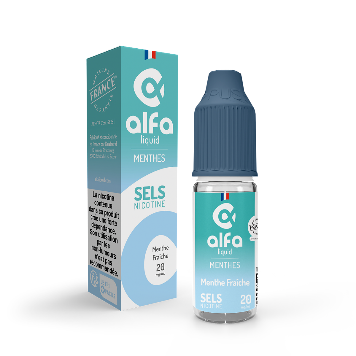 E-liquide Menthe Fraîche Alfaliquid aux sels de nicotine, flacon de 10 mL, version 20 mg/mL