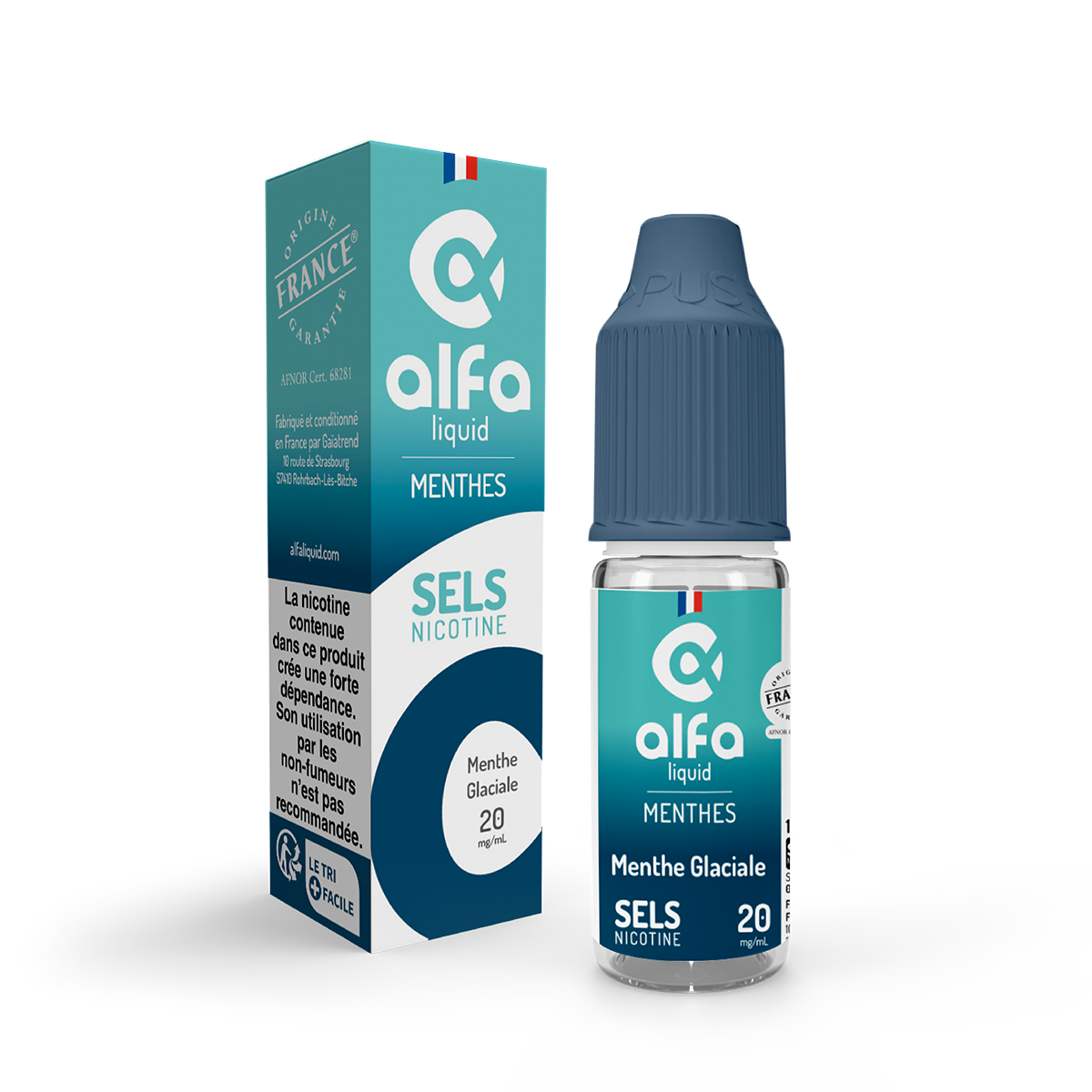 E-liquide Menthe Glaciale Alfaliquid aux sels de nicotine, flacon de 10 mL, version 20 mg/mL