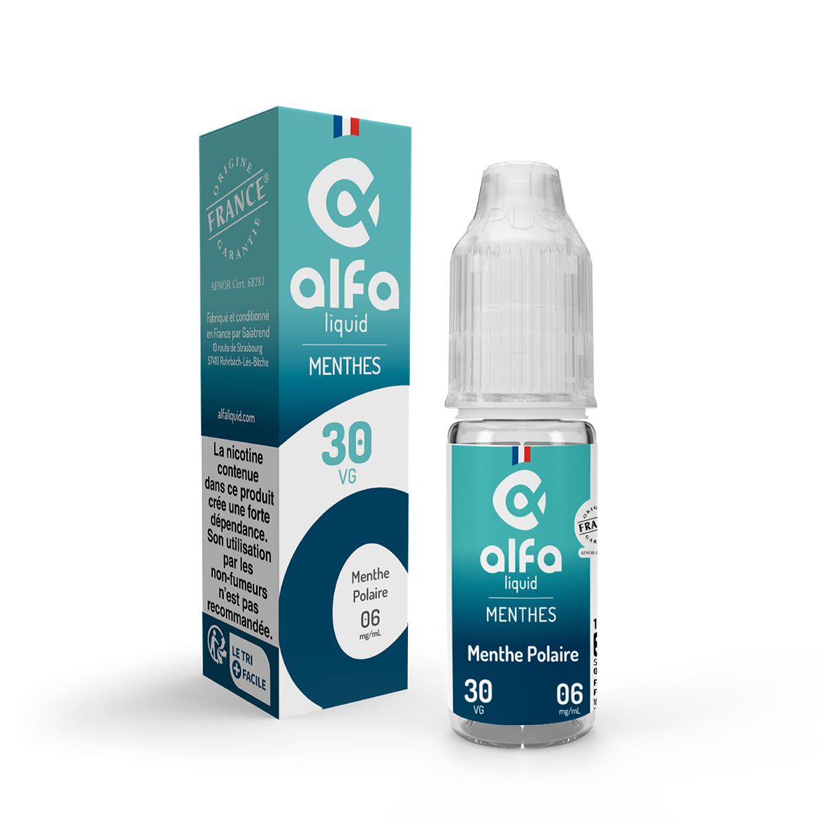 E-liquide Menthe Polaire Alfaliquid, flacon de 10 mL, version PG/VG 70/30