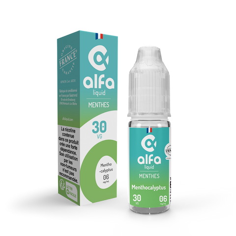 E-liquide Menthocalyptus Alfaliquid, flacon de 10 mL, version PG/VG 70/30