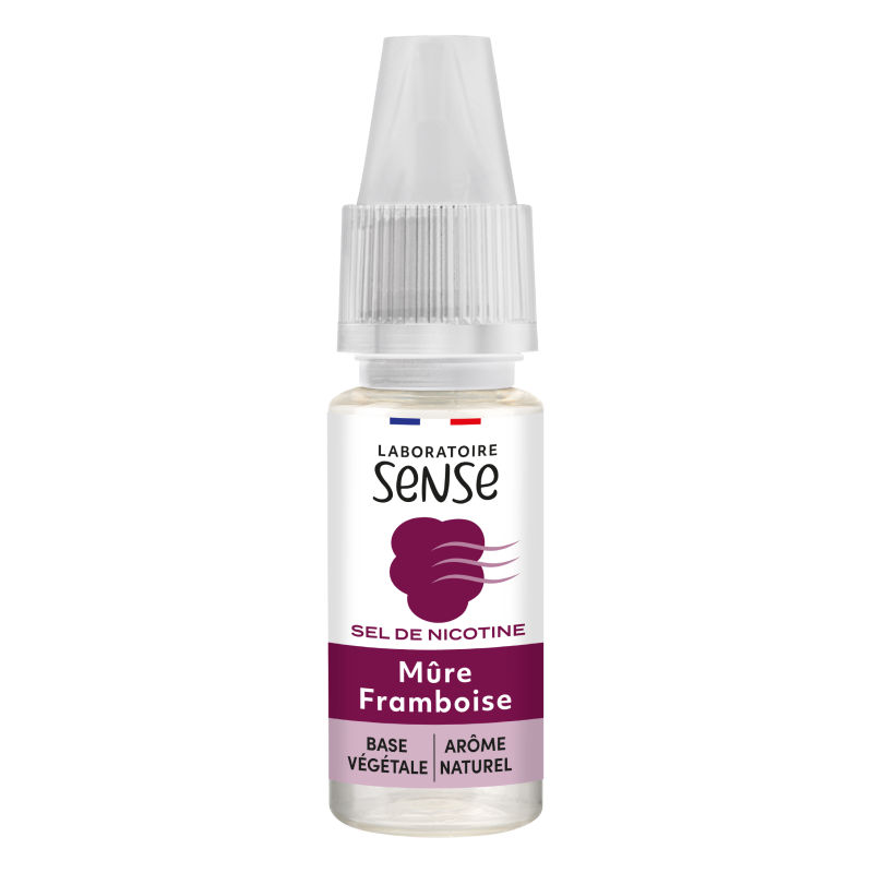 E-liquide Mûre Framboise Laboratoire Sense aux sels de nicotine, flacon de 10 mL