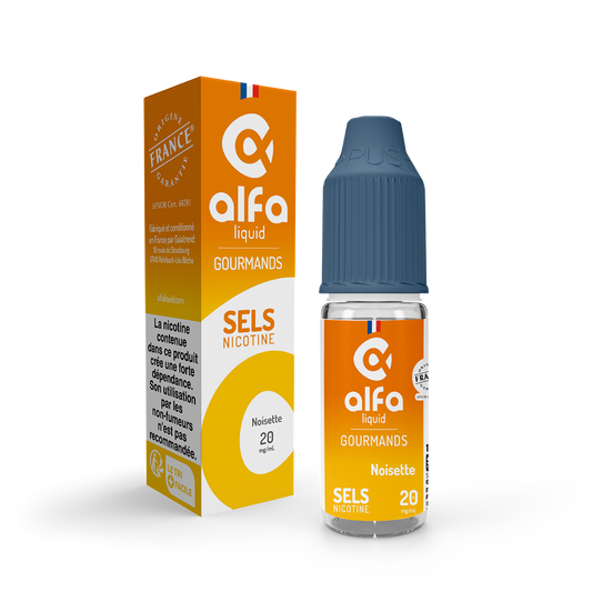 E-liquide Noisette Alfaliquid aux sels de nicotine, flacon de 10 mL, version 20 mg/mL