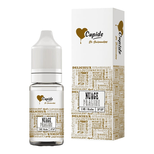 E-liquide Nuage Praliné FUEL Cupide, flacon de 10 mL et sa boîte