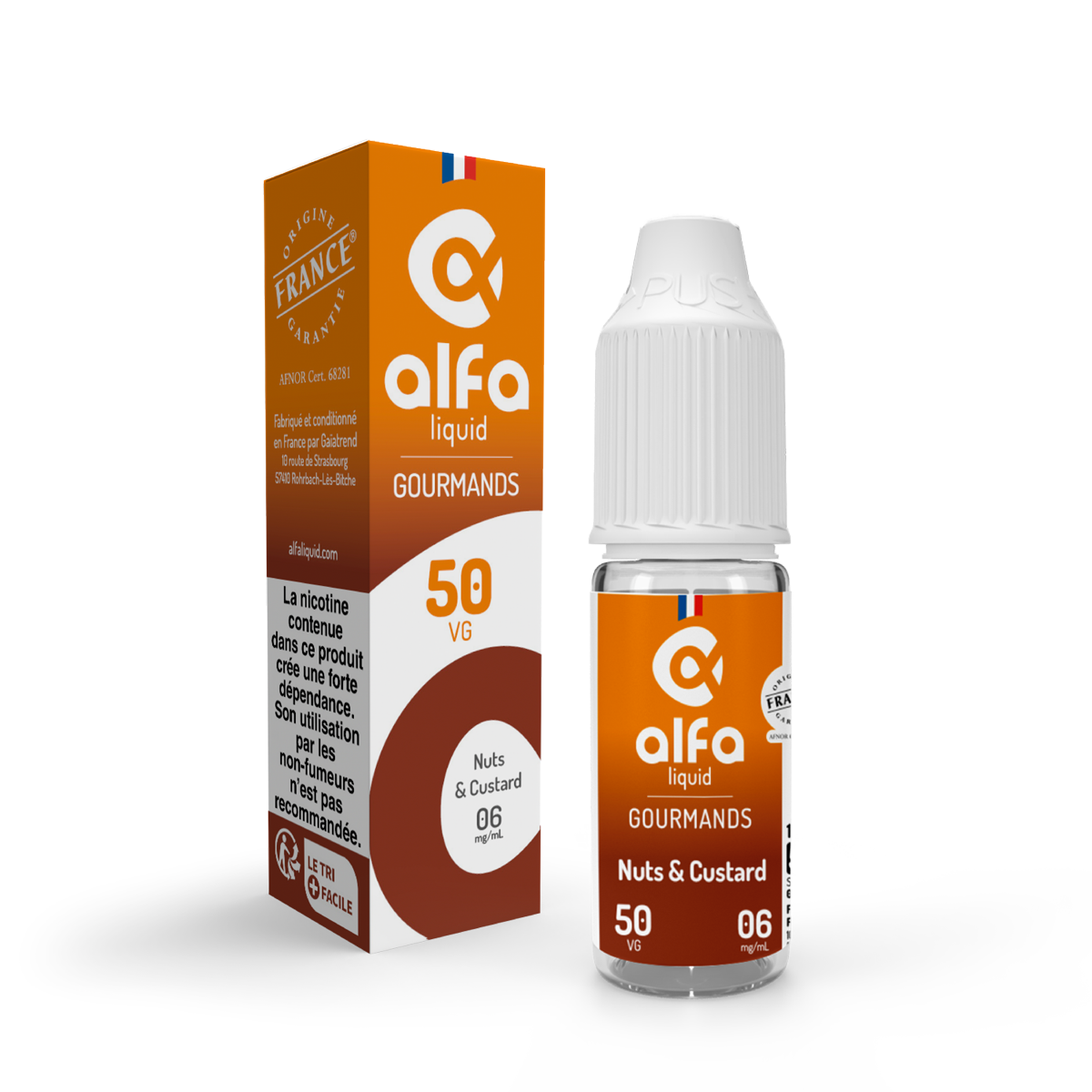 E-liquide Nuts & Custard Alfaliquid, flacon de 10 mL