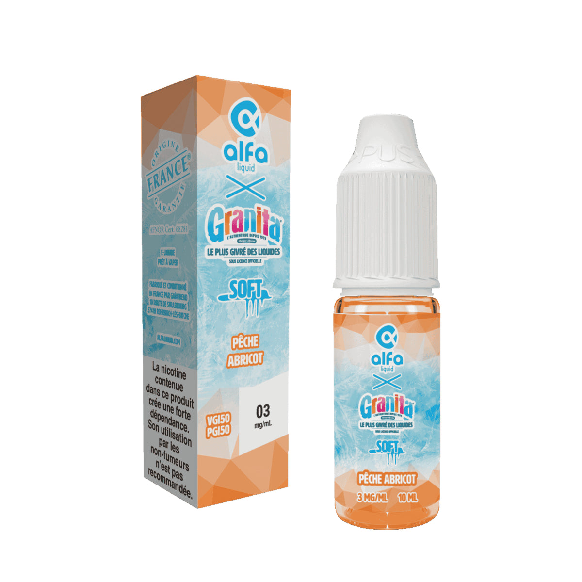E-liquide Pêche Abricot Alfaliquid Granita Soft, flacon de 10 mL