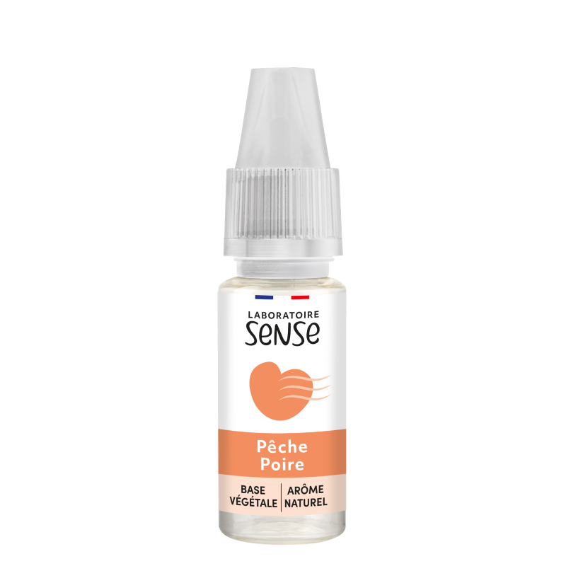 E-liquide Pêche Poire Laboratoire Sense, flacon de 10 mL