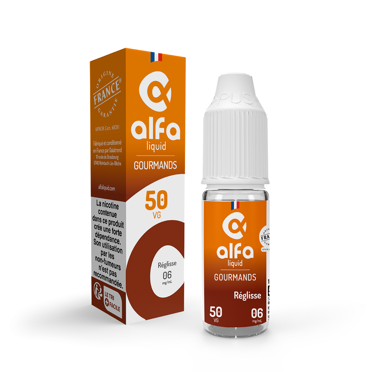 E-liquide Réglisse Alfaliquid, flacon de 10 mL, version PG/VG 50/50