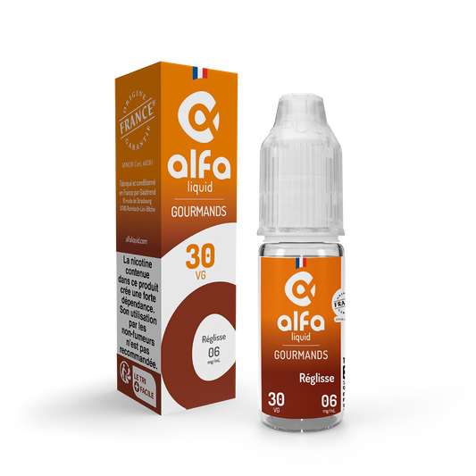 E-liquide Réglisse Alfaliquid, flacon de 10 mL, version PG/VG 70/30