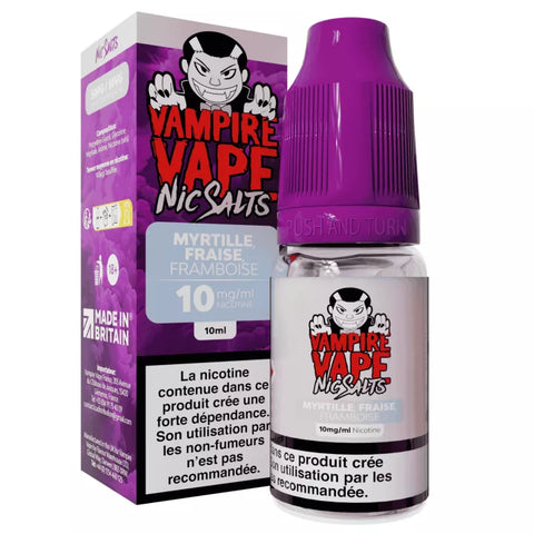 E-liquide Myrtille Fraise Framboise Vampire Vape aux sels de nicotine, flacon de 10 mL