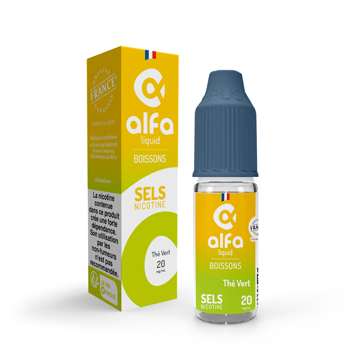 E-liquide Thé Vert Alfaliquid aux sels de nicotine, flacon de 10 mL, version 20 mg/mL