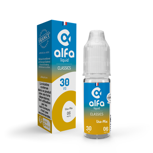 E-liquide USA Mix Alfaliquid, flacon de 10 mL, version PG/VG 70/30