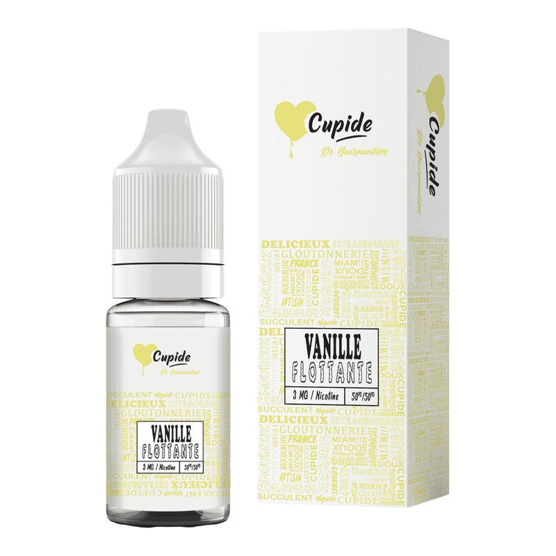 E-liquide Vanille Flottante FUEL Cupide, flacon de 10 mL et sa boîte