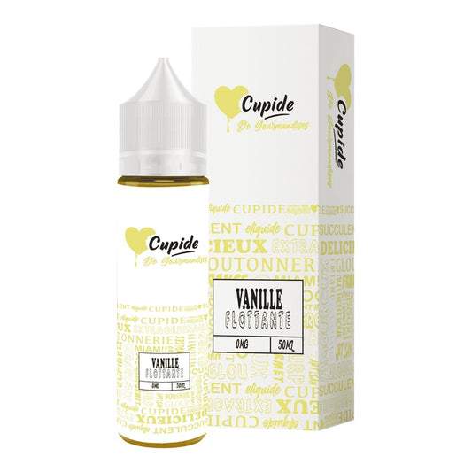 E-liquide Vanille Flottante FUEL Cupide, flacon de 50 mL et sa boîte