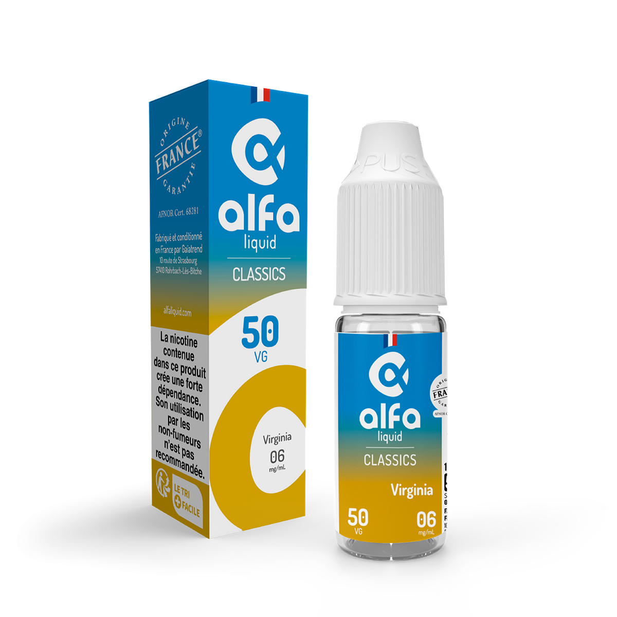 E-liquide Virginia Alfaliquid, flacon de 10 mL, version PG/VG 50/50