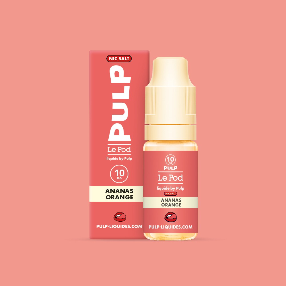 E-liquide Ananas Orange PULP Le Pod Liquide aux sels de nicotine, flacon de 10 mL