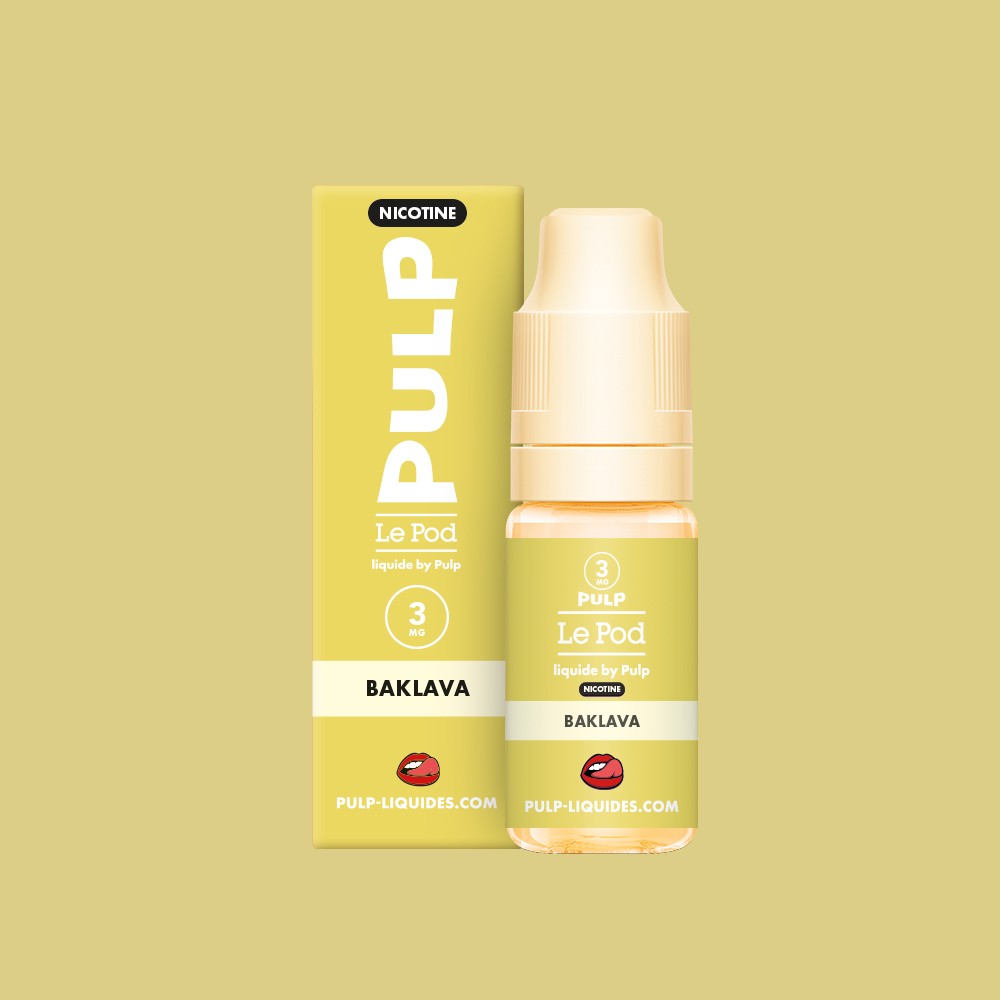 E-liquide Baklava PULP Le Pod Liquide Nic Base, flacon de 10 mL