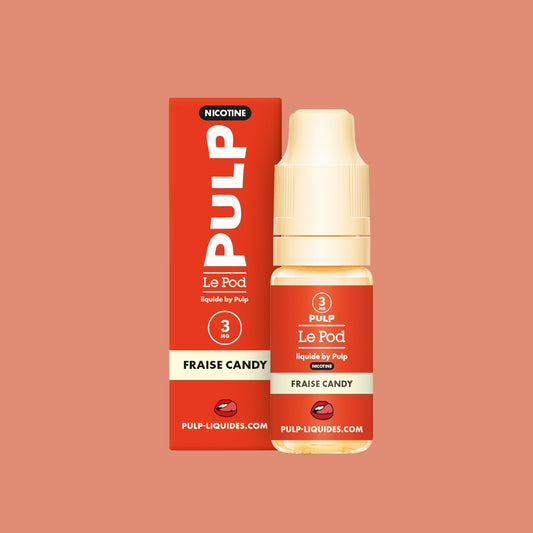 E-liquide Fraise Candy PULP Le Pod Liquide Nic Base, flacon de 10 mL