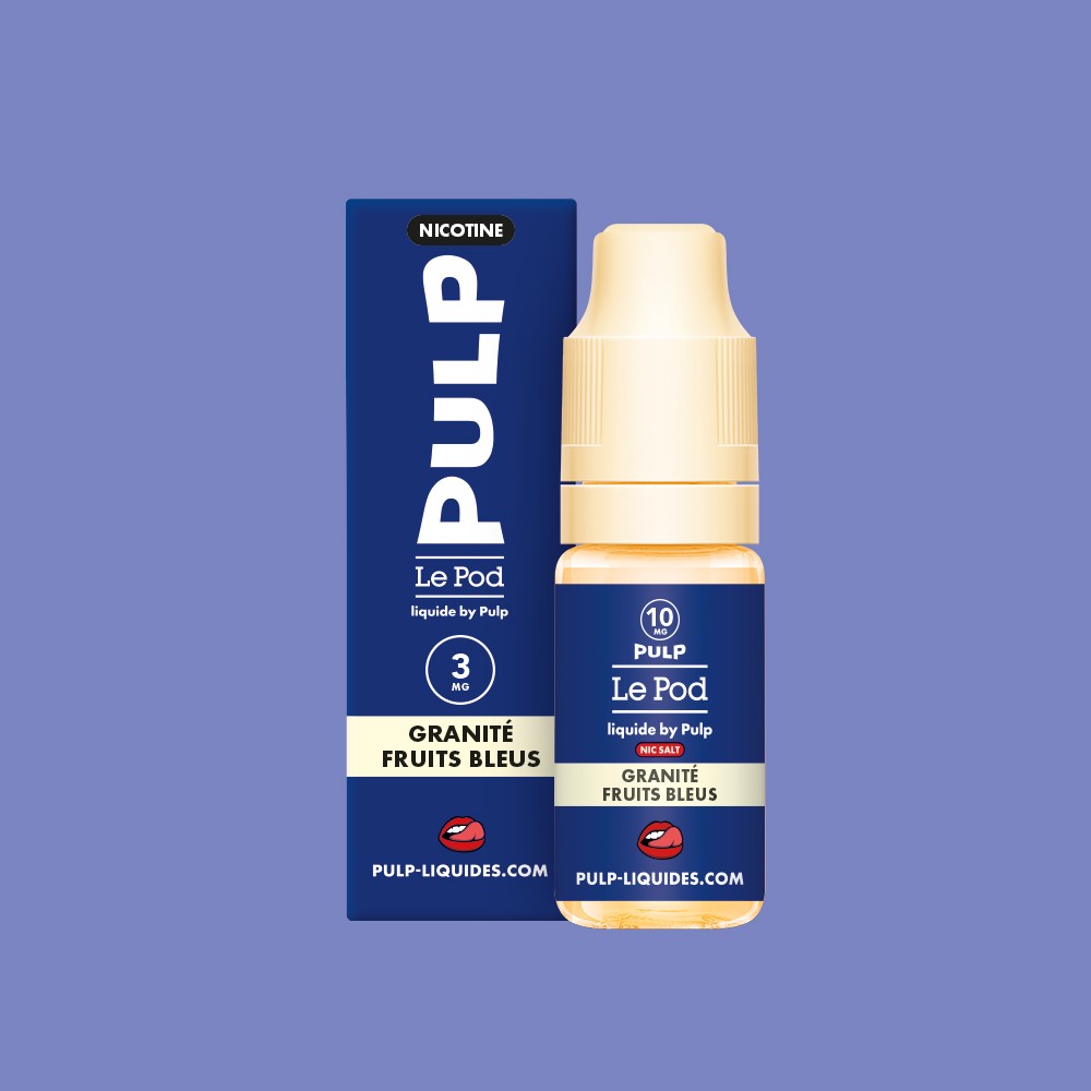 E-liquide Granité Fruits Bleus PULP Le Pod Liquide Nic Base, flacon de 10 mL