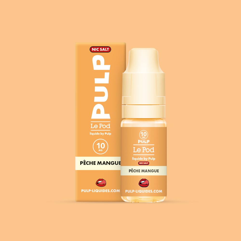 E-liquide Pêche Mangue PULP Le Pod Liquide aux sels de nicotine, flacon de 10 mL