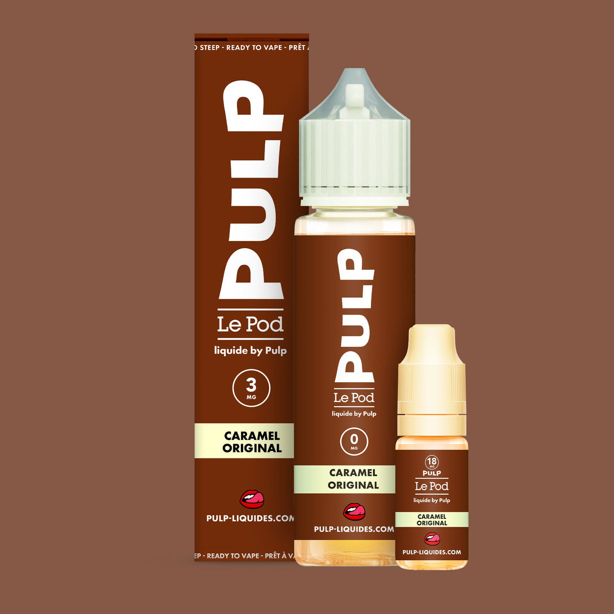 Pack Caramel Original PULP Le Pod Liquide Nic Base 60 mL en 3 mg/mL