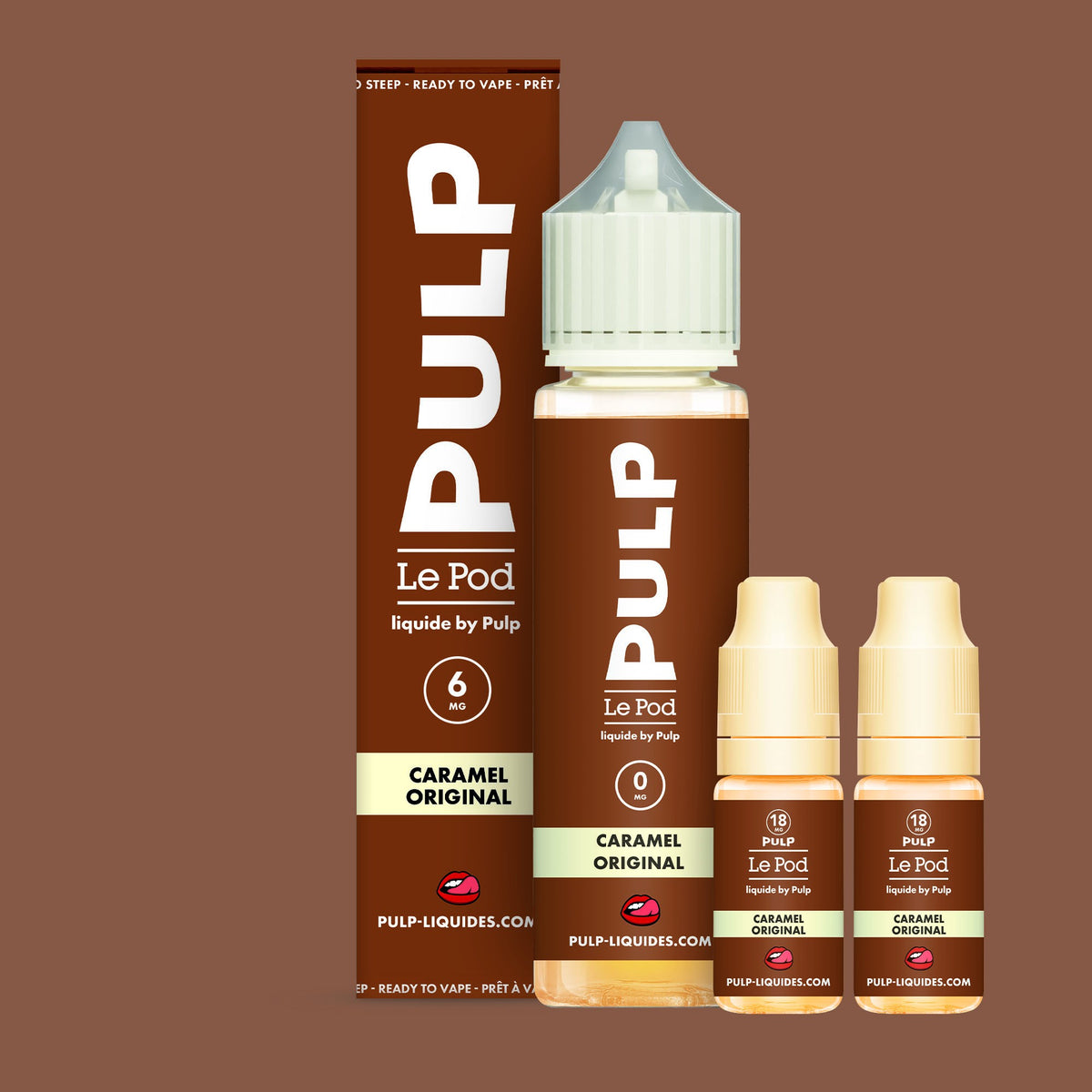 Pack Caramel Original PULP Le Pod Liquide Nic Base 60 mL en 6 mg/mL