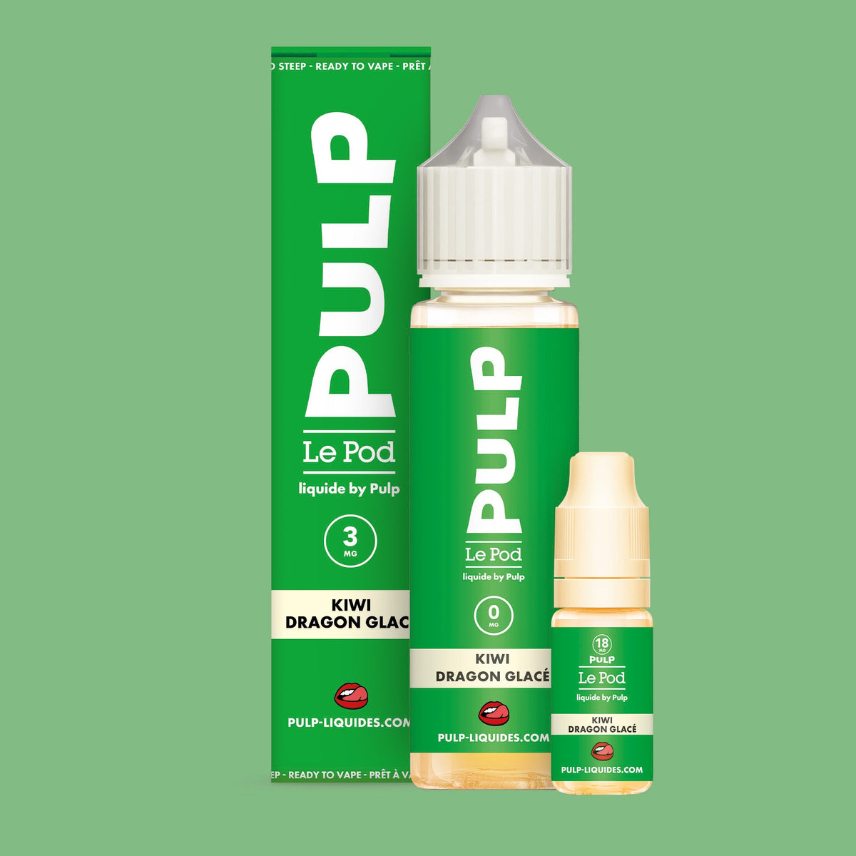 Pack Kiwi Dragon Glacé PULP Le Pod Liquide Nic Base 60 mL en 3 mg/mL