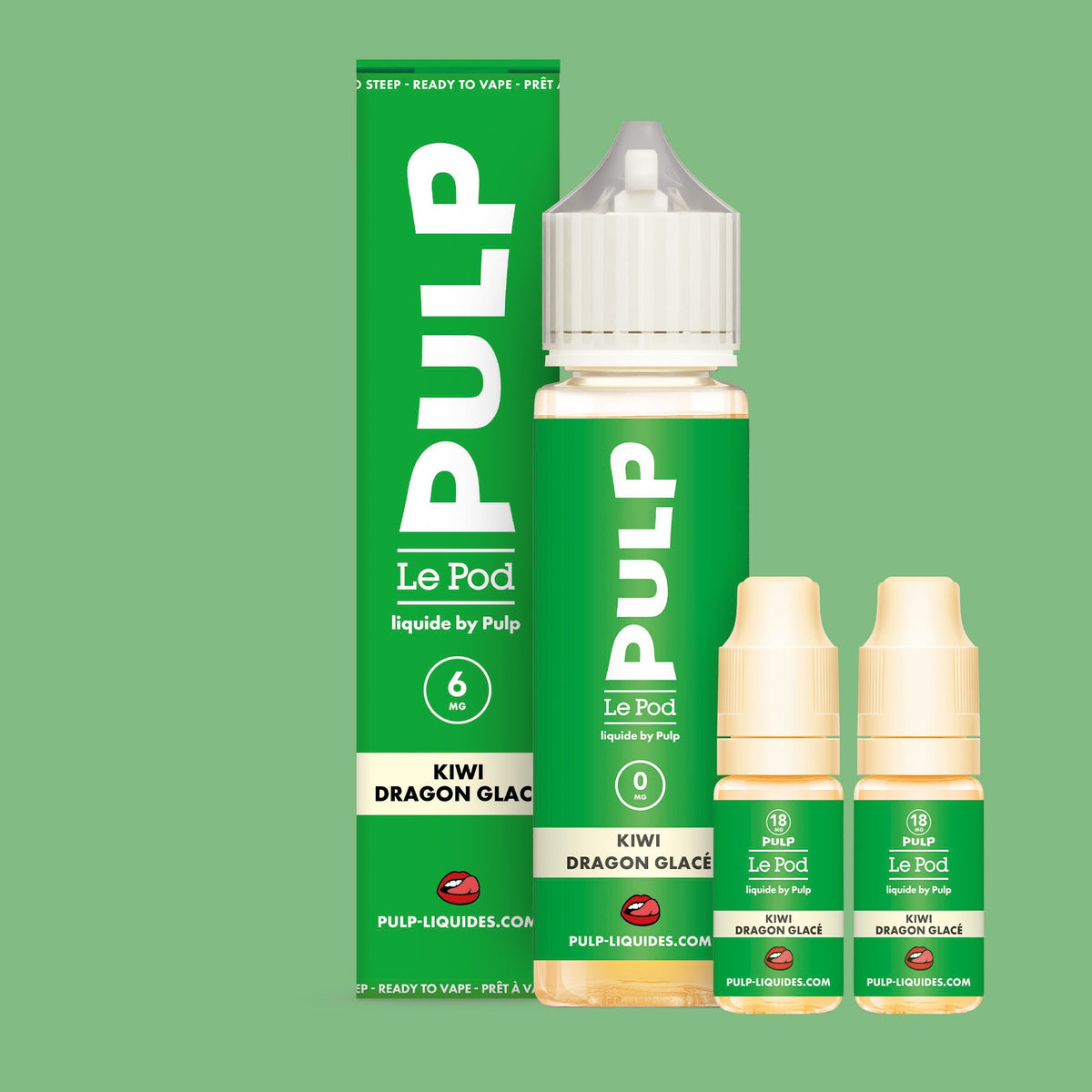 Pack Kiwi Dragon Glacé PULP Le Pod Liquide Nic Base 60 mL en 6 mg/mL