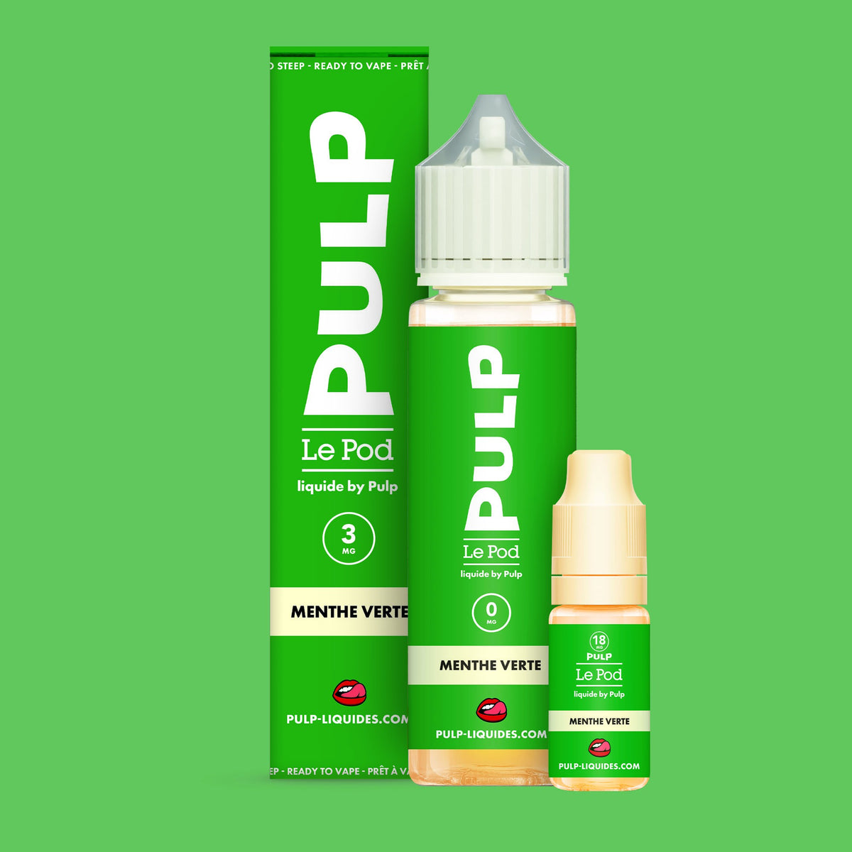 Pack Menthe Verte PULP Le Pod Liquide Nic Base 60 mL en 3 mg/mL