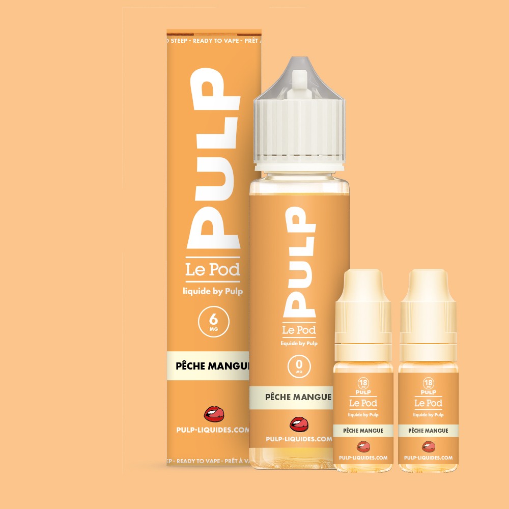 Pack Pêche Mangue PULP Le Pod Liquide Nic Base 60 mL en 6 mg/mL