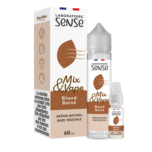 Pack Blond Boisé Laboratoire Sense Mix & Vape 60 mL en 3 mg/mL : flacon et 1 booster