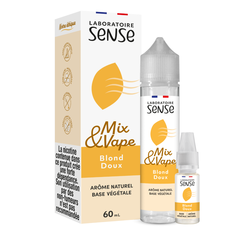Pack Blond Doux Laboratoire Sense Mix & Vape 60 mL en 3 mg/mL : flacon et 1 booster
