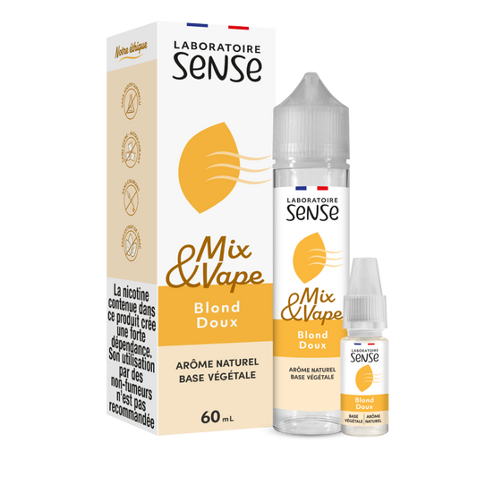 Pack Blond Doux Laboratoire Sense Mix & Vape 60 mL en 3 mg/mL : flacon et 1 booster