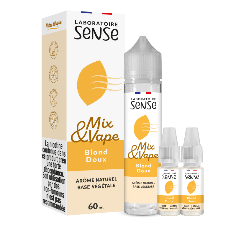 Pack Blond Doux Laboratoire Sense Mix & Vape 60 mL en 6 mg/mL : flacon et 2 boosters