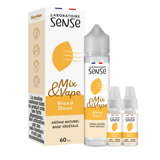 Pack Blond Doux Laboratoire Sense Mix & Vape 60 mL en 6 mg/mL : flacon et 2 boosters