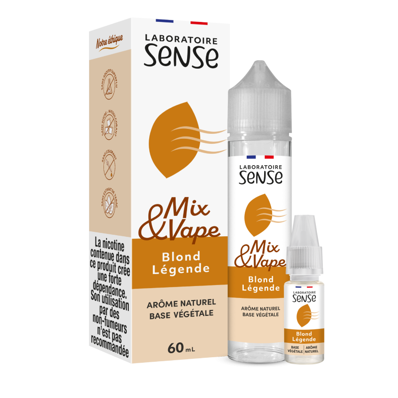 Pack Blond Légende Laboratoire Sense Mix & Vape 60 mL en 3 mg/mL : flacon et 1 booster