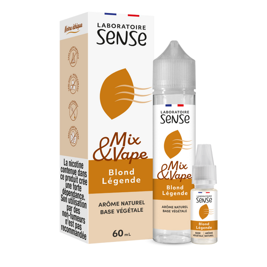 Pack Blond Légende Laboratoire Sense Mix & Vape 60 mL en 3 mg/mL : flacon et 1 booster